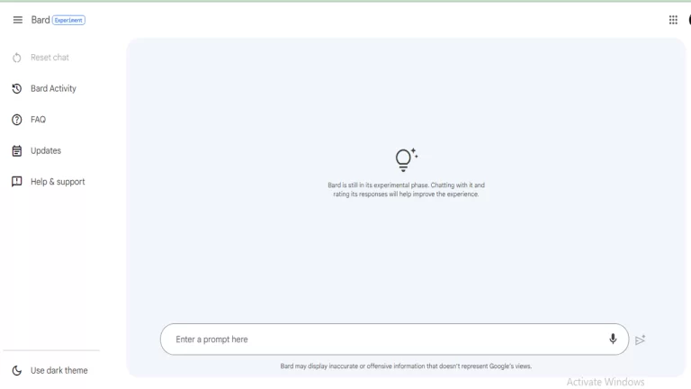 Google Bard main screen